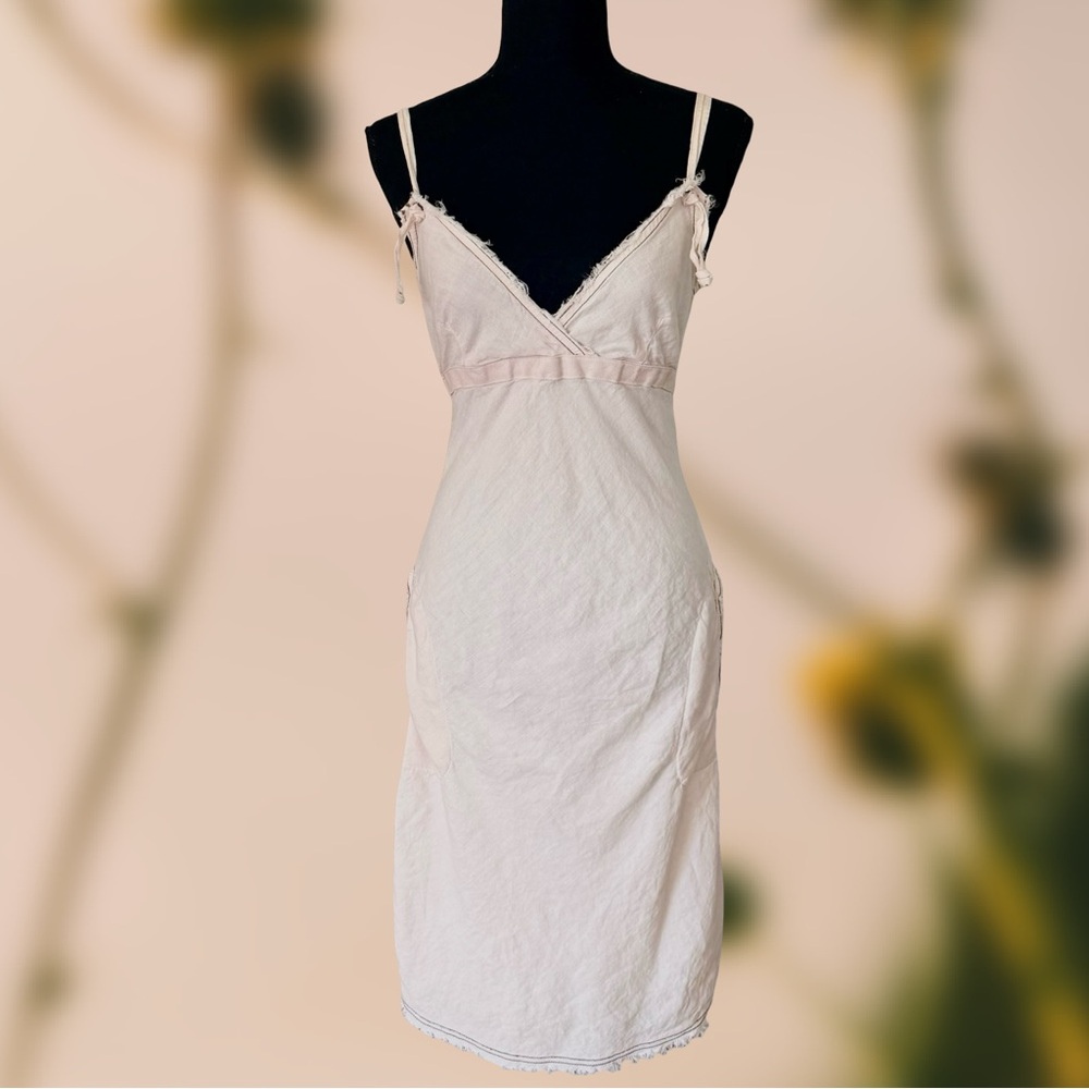 Transit Par Such Pale Pink Linen Blend Deep V Neck Midi Dress with Pockets